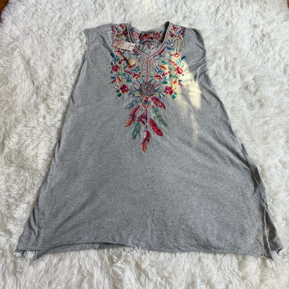 Johnny Was Imani Knit Drape Gray Pink Embellished Sleeveless Tunic